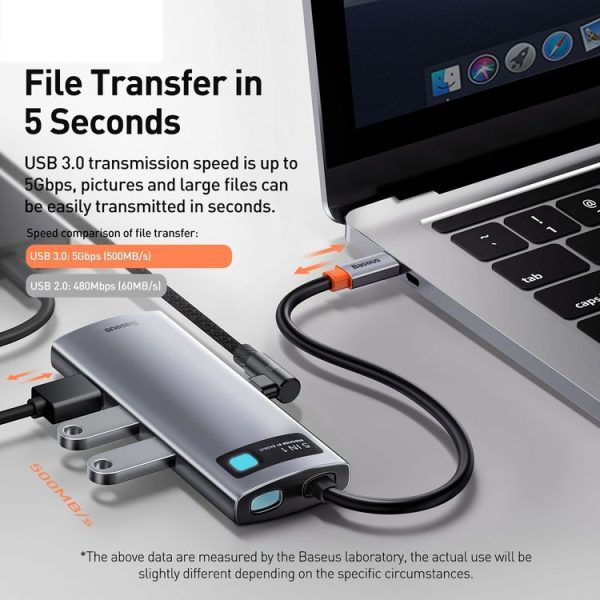 Baseus WKWG020013 Metal Gleam Series 5-in-1 Multifunctional Type-C HUB Docking Station 30Hz (Grey) - Image 7