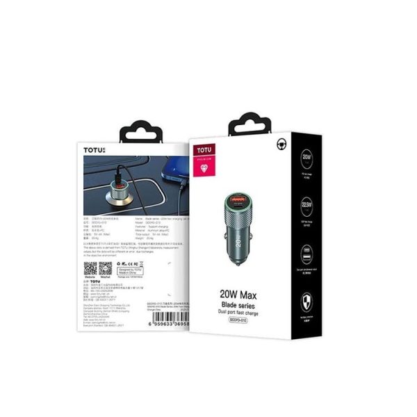 TOTUDESIGN DCCPD-010 Blade Series 20W Fast Charging Car Charger (Black) - Image 2