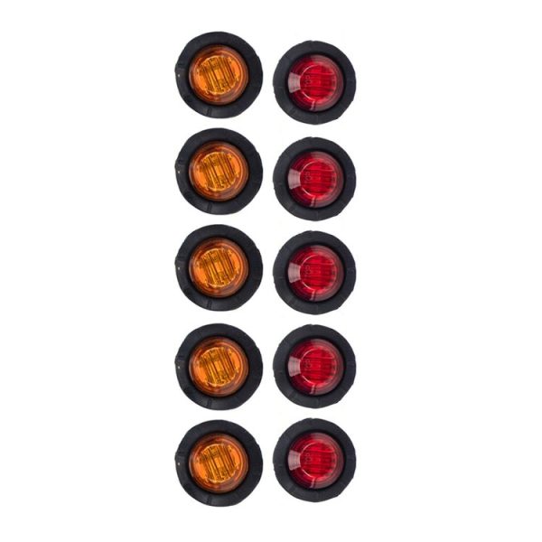 A5013 Red + Amber Light 10 in 1 Truck Trailer LED Round Side Marker Lamp