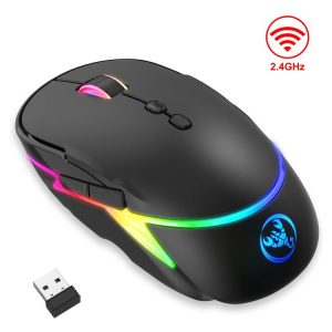 HXSJ T200 2.4G 3200dpi Adjustable 7-Keys RGB Light Wireless Mouse (Black)
