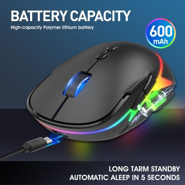 HXSJ T200 2.4G 3200dpi Adjustable 7-Keys RGB Light Wireless Mouse (Black) - Image 3