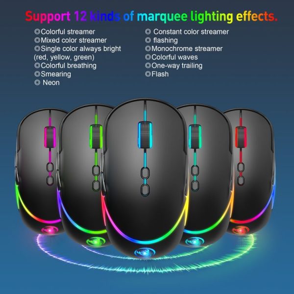 HXSJ T200 2.4G 3200dpi Adjustable 7-Keys RGB Light Wireless Mouse (Black) - Image 5
