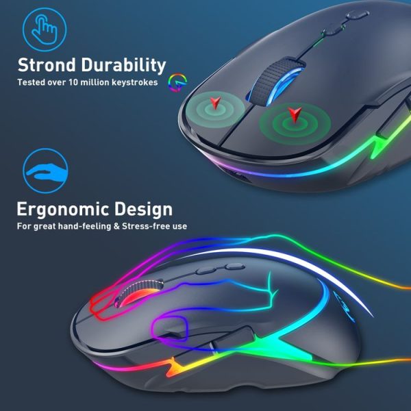 HXSJ T200 2.4G 3200dpi Adjustable 7-Keys RGB Light Wireless Mouse (Black) - Image 6