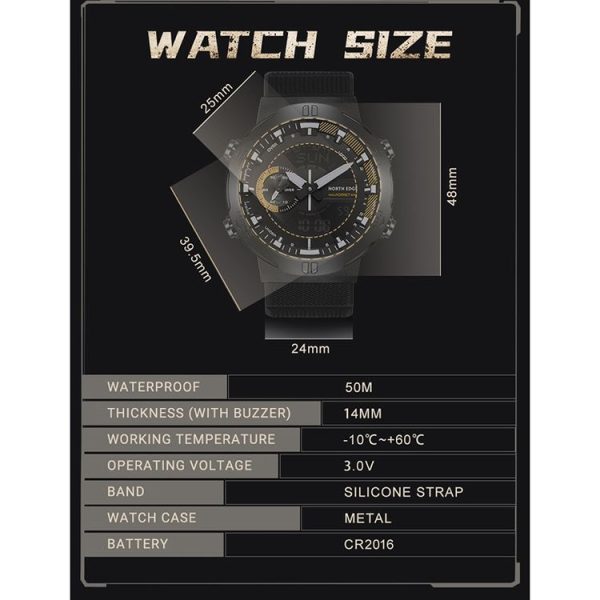 NORTH EDGE HORNET Dual Digital Alarm Clock Timing Men Luminous Sports Watch (Yellow) - Image 9
