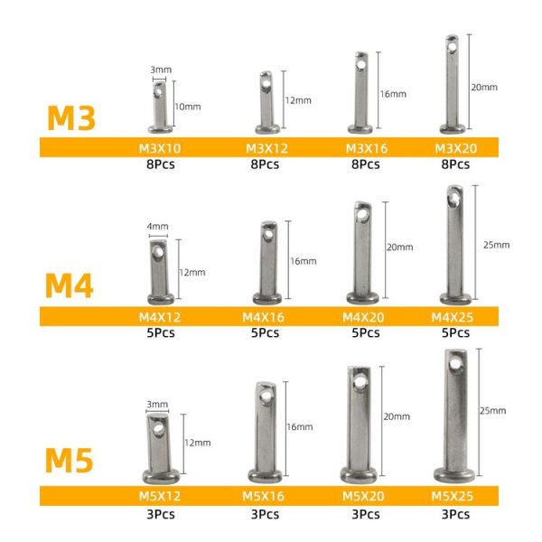 A6829 64 in 1 304 Stainless Steel Flat Head Single Hole Clevis Pins Assortment Kit - Image 5