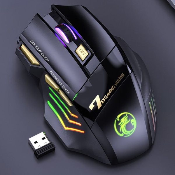IMICE GW-X7 2.4G + Bluetooth Dual Mode 7-button Silent Rechargeable Wireless Gaming Mouse with Colorful RGB Lights (Black) - Image 2
