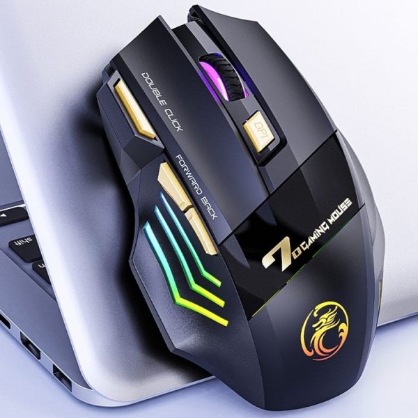 IMICE GW-X7 2.4G + Bluetooth Dual Mode 7-button Silent Rechargeable Wireless Gaming Mouse with Colorful RGB Lights (Black) - Image 3