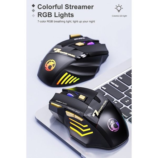 IMICE GW-X7 2.4G + Bluetooth Dual Mode 7-button Silent Rechargeable Wireless Gaming Mouse with Colorful RGB Lights (Black) - Image 5