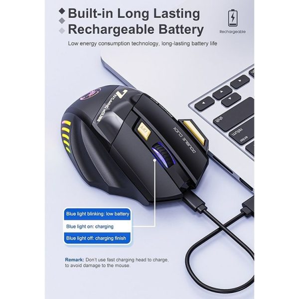 IMICE GW-X7 2.4G + Bluetooth Dual Mode 7-button Silent Rechargeable Wireless Gaming Mouse with Colorful RGB Lights (Black) - Image 6