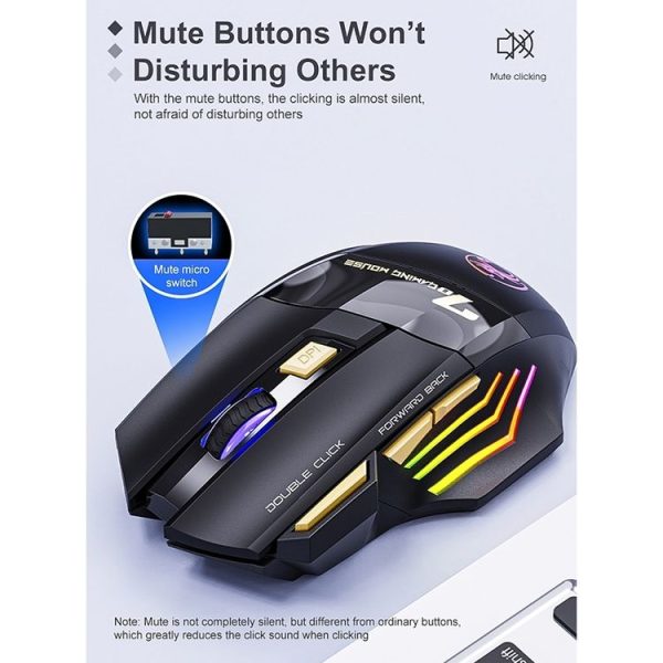 IMICE GW-X7 2.4G + Bluetooth Dual Mode 7-button Silent Rechargeable Wireless Gaming Mouse with Colorful RGB Lights (Black) - Image 7