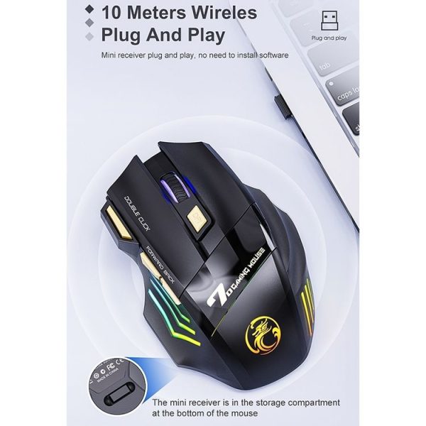 IMICE GW-X7 2.4G + Bluetooth Dual Mode 7-button Silent Rechargeable Wireless Gaming Mouse with Colorful RGB Lights (Black) - Image 9