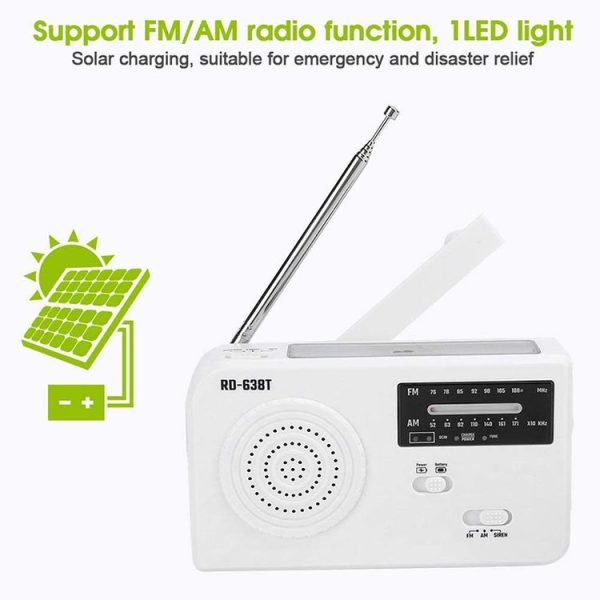 RD-638T Two-band Solar Powered AM / FM Radio Player Flashlight with Dynamo Function (White) - Image 3
