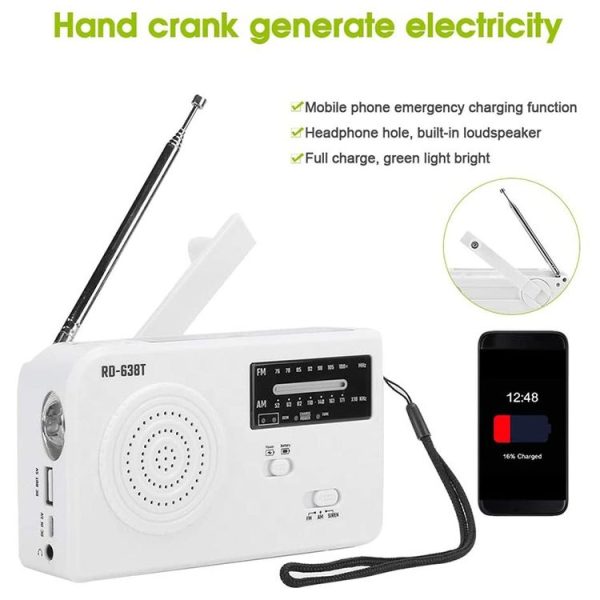 RD-638T Two-band Solar Powered AM / FM Radio Player Flashlight with Dynamo Function (White) - Image 4