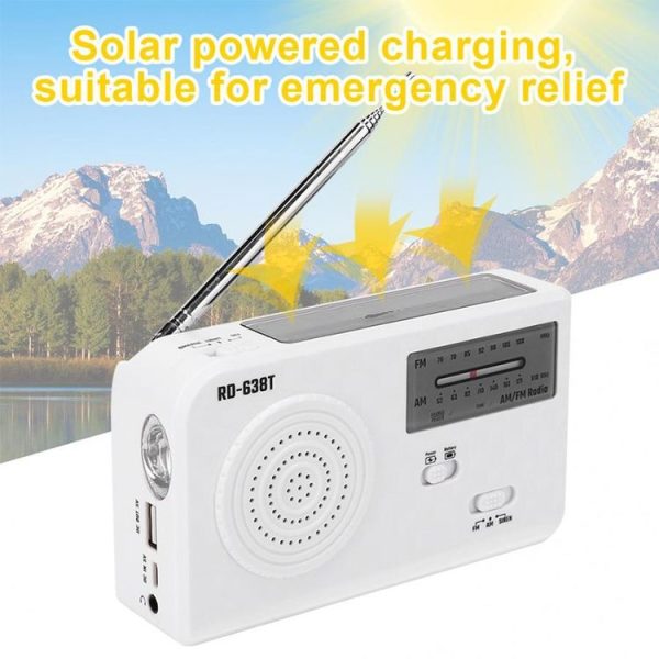 RD-638T Two-band Solar Powered AM / FM Radio Player Flashlight with Dynamo Function (White) - Image 7