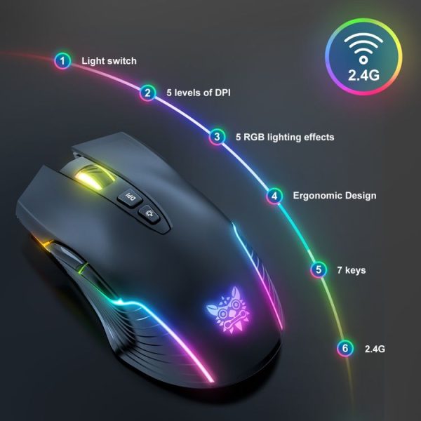 ONIKUMA CW905 2.4G RGB Lighting Wireless Mouse (Black) - Image 2