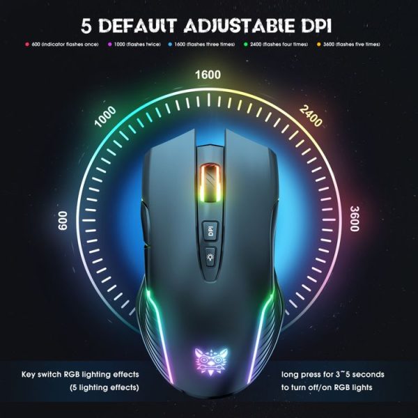 ONIKUMA CW905 2.4G RGB Lighting Wireless Mouse (Black) - Image 3