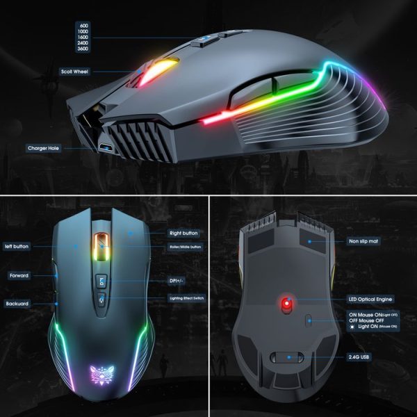 ONIKUMA CW905 2.4G RGB Lighting Wireless Mouse (Black) - Image 6