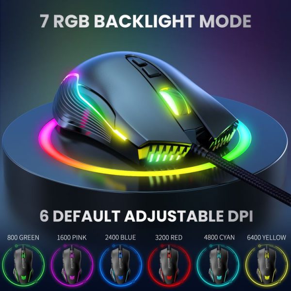 ONIKUMA CW905 RGB Lighting Wired Mouse (Black) - Image 2