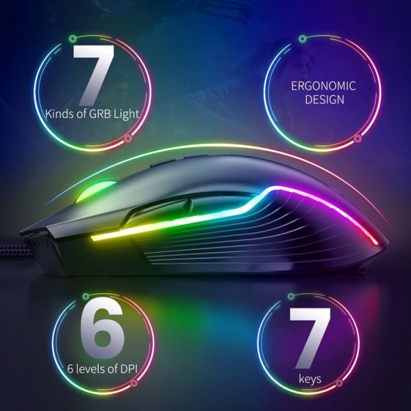 ONIKUMA CW905 RGB Lighting Wired Mouse (Black) - Image 3