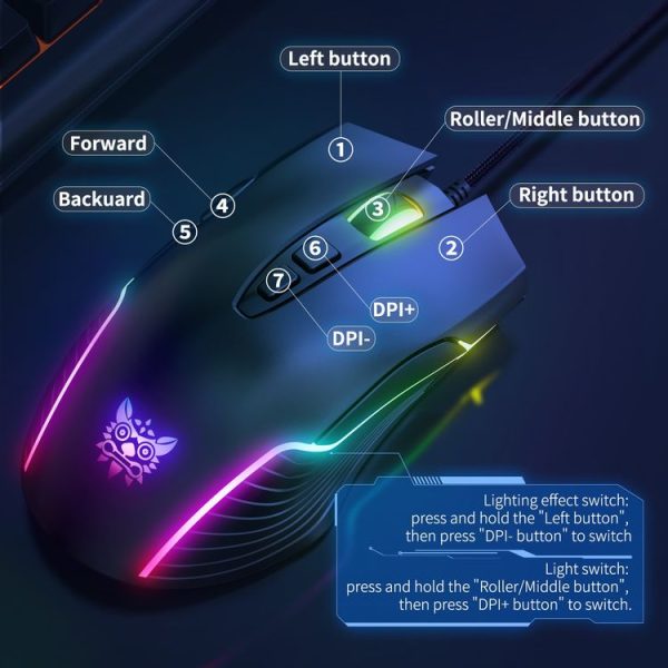 ONIKUMA CW905 RGB Lighting Wired Mouse (Black) - Image 6