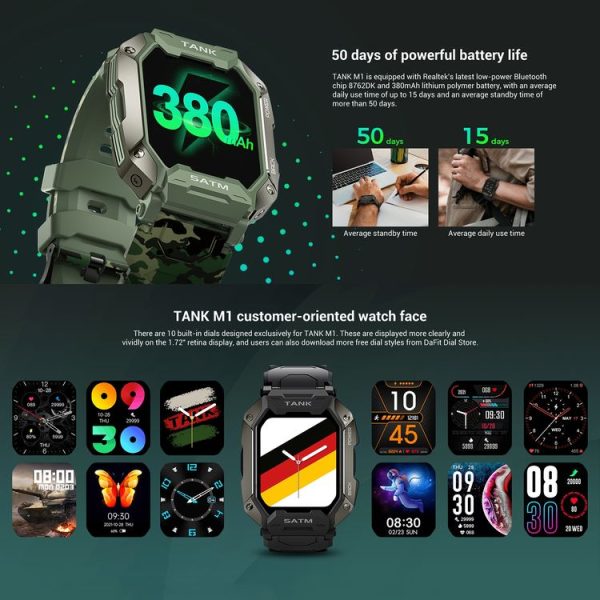 TANK M1 1.72 TFT Screen Smart Watch, Support Sleep Monitoring / Heart Rate Monitoring (Army Green) - Image 7