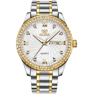 OLEVS 5565 Men Fashion Waterproof Stainless Steel Strap Diamond Quartz Watch (White)