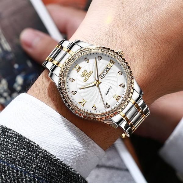 OLEVS 5565 Men Fashion Waterproof Stainless Steel Strap Diamond Quartz Watch (White) - Image 10