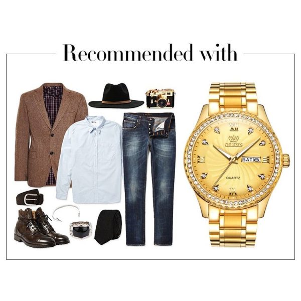 OLEVS 5565 Men Fashion Waterproof Stainless Steel Strap Diamond Quartz Watch (White) - Image 12