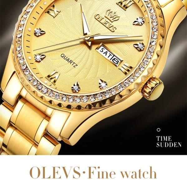 OLEVS 5565 Men Fashion Waterproof Stainless Steel Strap Diamond Quartz Watch (White) - Image 3