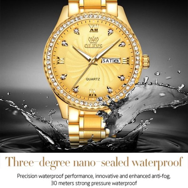 OLEVS 5565 Men Fashion Waterproof Stainless Steel Strap Diamond Quartz Watch (White) - Image 5