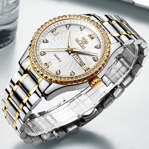 OLEVS 5565 Men Fashion Waterproof Stainless Steel Strap Diamond Quartz Watch (White) - Image 9