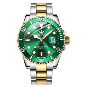 OLEVS 5885 Men Fashion Waterproof Luminous Quartz Watch (Green + Gold)
