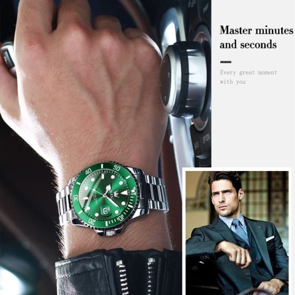 OLEVS 5885 Men Fashion Waterproof Luminous Quartz Watch (Green + Gold) - Image 6