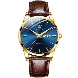 OLEVS 6898 Men Fashion Waterproof Dual Calendar Quartz Watch (Brown Blue)