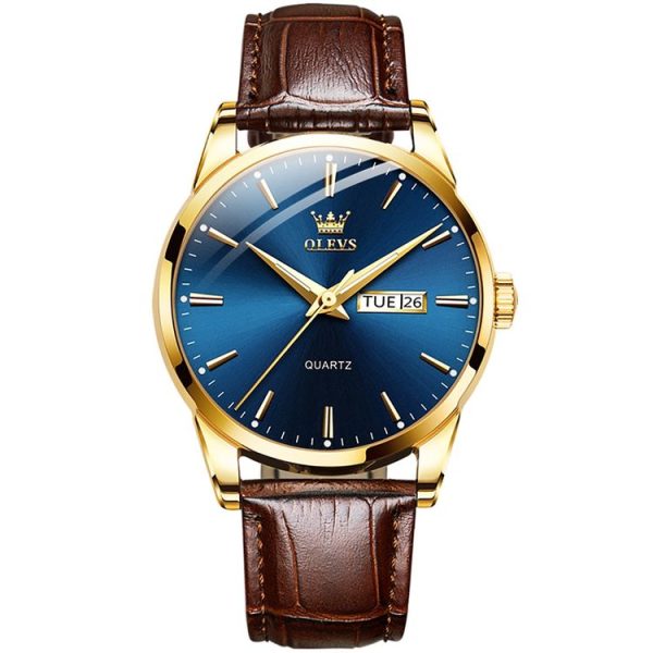 OLEVS 6898 Men Fashion Waterproof Dual Calendar Quartz Watch (Brown Blue)