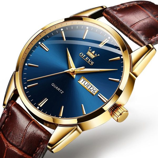 OLEVS 6898 Men Fashion Waterproof Dual Calendar Quartz Watch (Brown Blue) - Image 2
