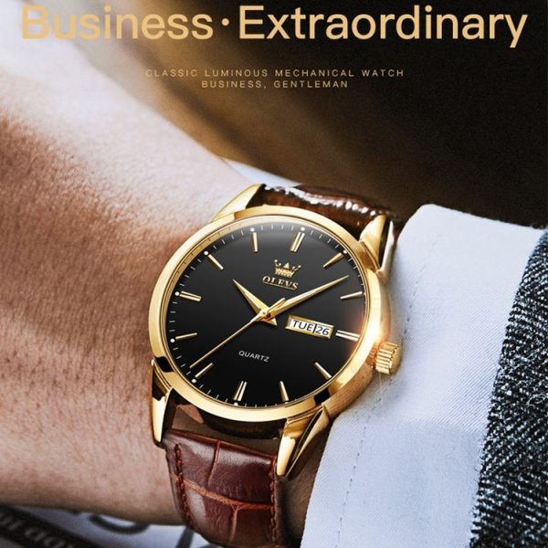 OLEVS 6898 Men Fashion Waterproof Dual Calendar Quartz Watch (Brown Blue) - Image 3
