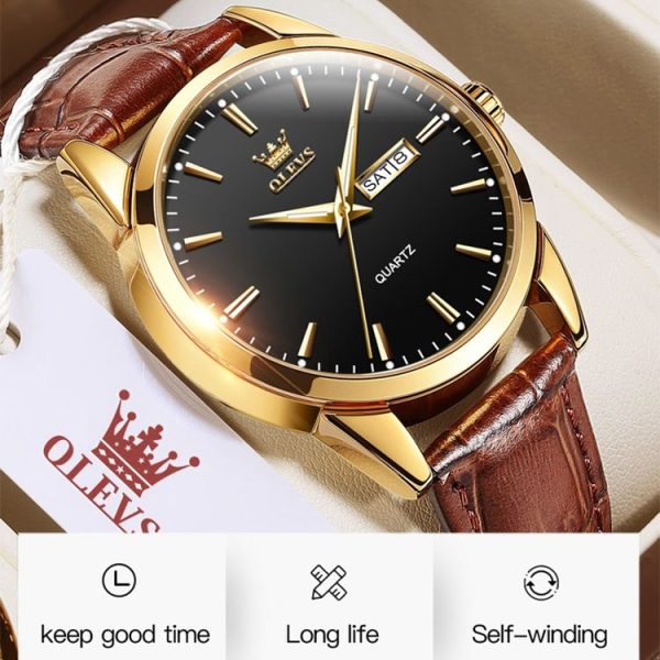 OLEVS 6898 Men Fashion Waterproof Dual Calendar Quartz Watch (Brown Blue) - Image 4