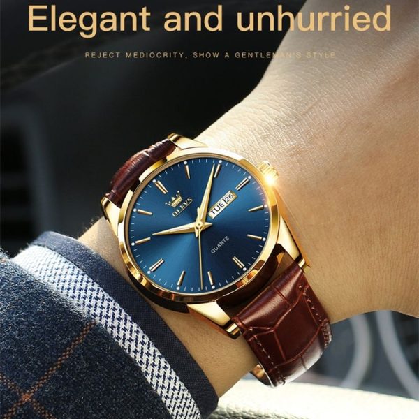 OLEVS 6898 Men Fashion Waterproof Dual Calendar Quartz Watch (Brown Blue) - Image 5