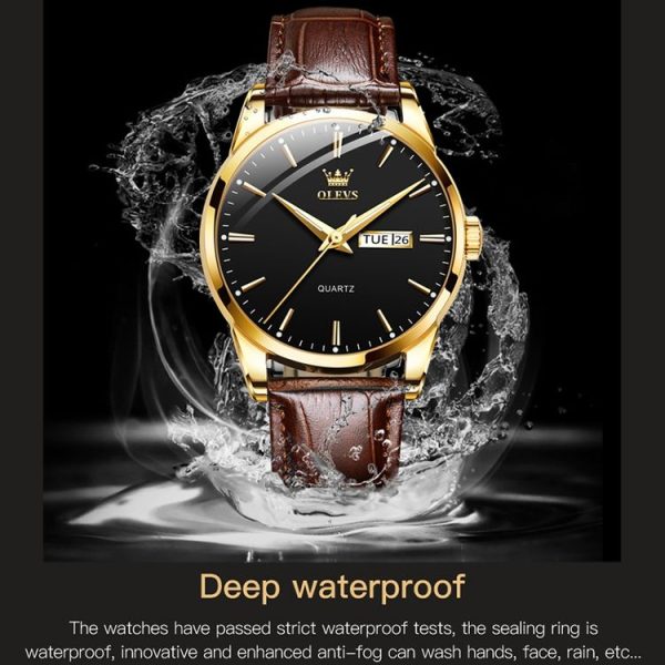 OLEVS 6898 Men Fashion Waterproof Dual Calendar Quartz Watch (Brown Blue) - Image 7