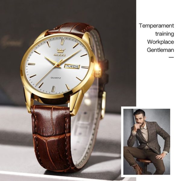 OLEVS 6898 Men Fashion Waterproof Dual Calendar Quartz Watch (Brown Blue) - Image 9