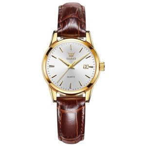 OLEVS 6898 Women Fashion Waterproof Dual Calendar Quartz Watch (Brown White)