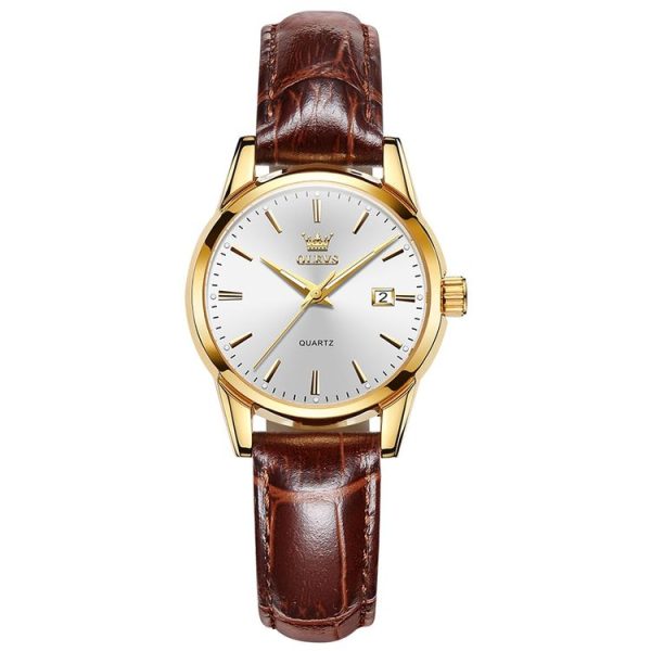 OLEVS 6898 Women Fashion Waterproof Dual Calendar Quartz Watch (Brown White)