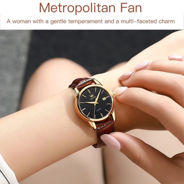 OLEVS 6898 Women Fashion Waterproof Dual Calendar Quartz Watch (Brown White) - Image 10