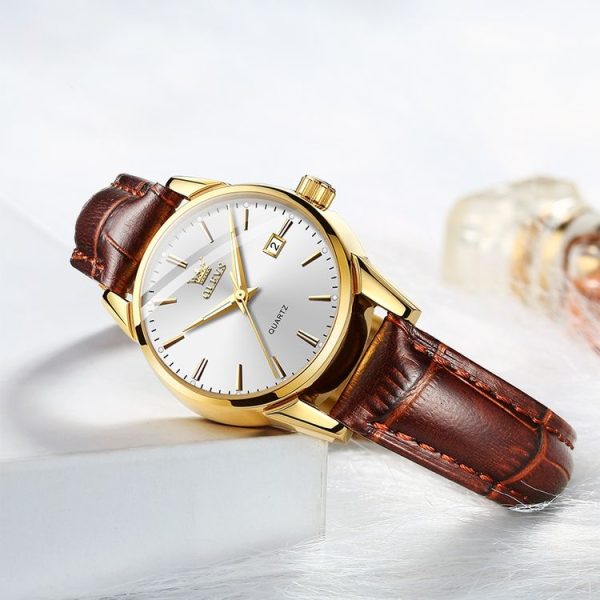 OLEVS 6898 Women Fashion Waterproof Dual Calendar Quartz Watch (Brown White) - Image 2