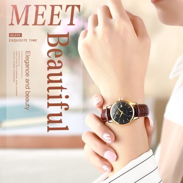 OLEVS 6898 Women Fashion Waterproof Dual Calendar Quartz Watch (Brown White) - Image 3