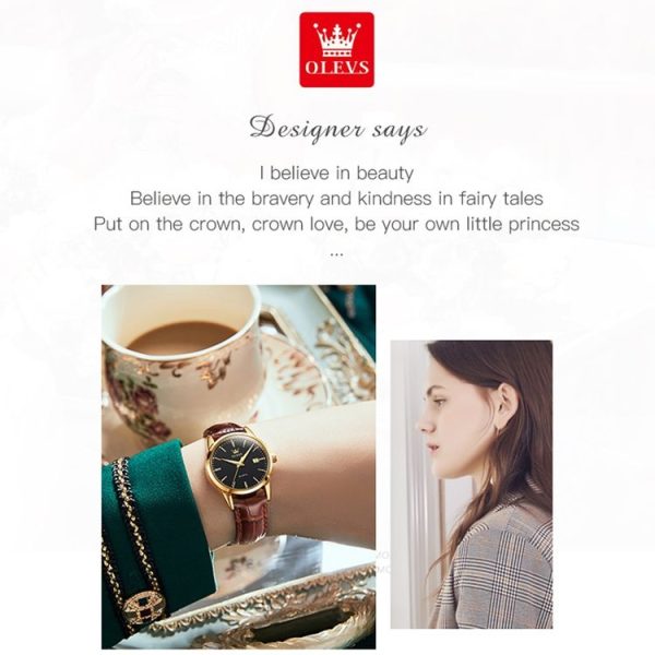 OLEVS 6898 Women Fashion Waterproof Dual Calendar Quartz Watch (Brown White) - Image 4