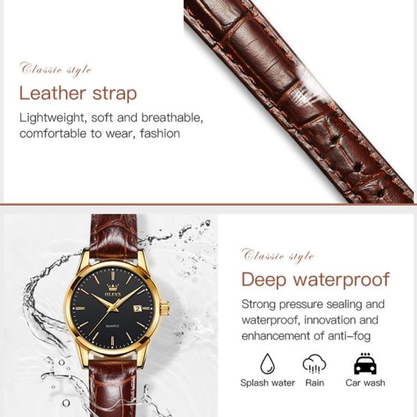 OLEVS 6898 Women Fashion Waterproof Dual Calendar Quartz Watch (Brown White) - Image 9