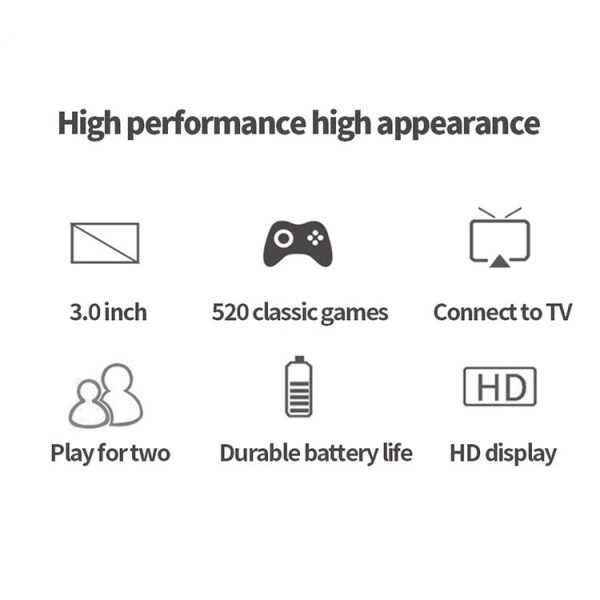 S8 3.0 inch Screen Classic Handheld Game Console Built-in 520 Games (Black) - Image 6
