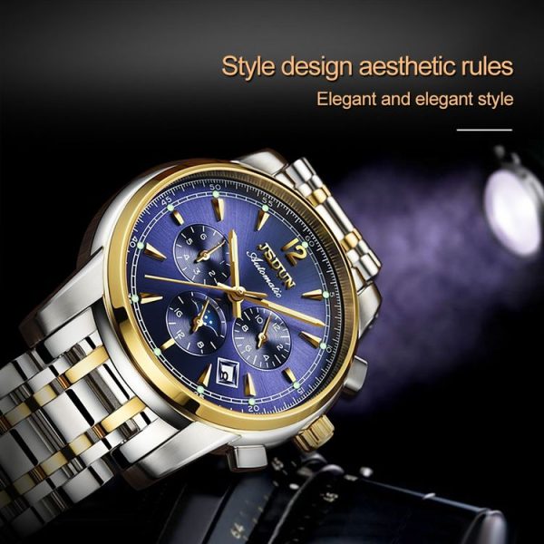 JIN SHI DUN 8750 Men Fashion Waterproof Luminous Mechanical Watch (Silver Blue) - Image 11